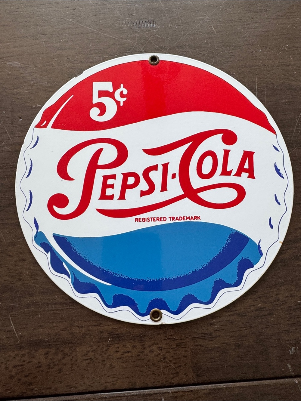 Porcelain enameled Pepsi-Cola Vintage Round Sign by Ande Rooney